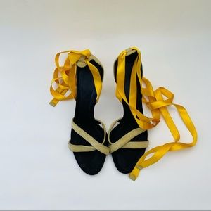 DOLCE & GABBANA Yellow Wrap High Heeles Sandals